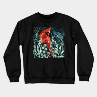 Snowy Cardinal Negative Watercolor Painting Crewneck Sweatshirt